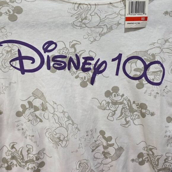 Disney NWT 100th Anniversary Cropped Long Sleeve Tee XS Juniors Mickey Mouse - Picture 2 of 6